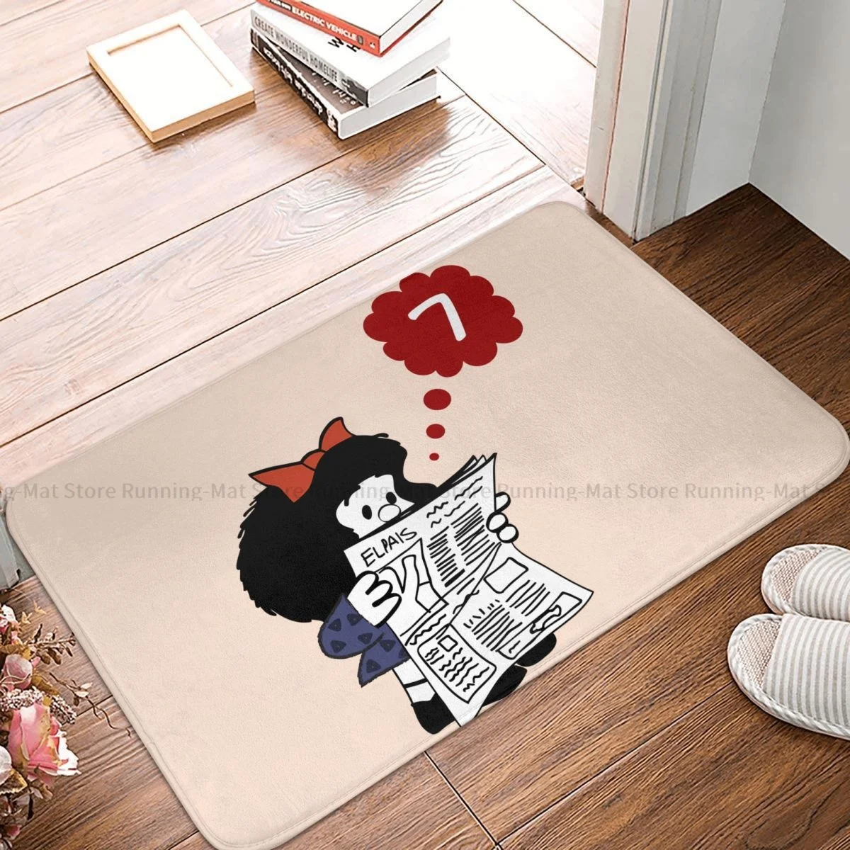 Mafalda Cartoon Anti-Slip Doormat Living Room Mat Reading Newspaper Balcony Carpet Welcome Rug Indoor Decor