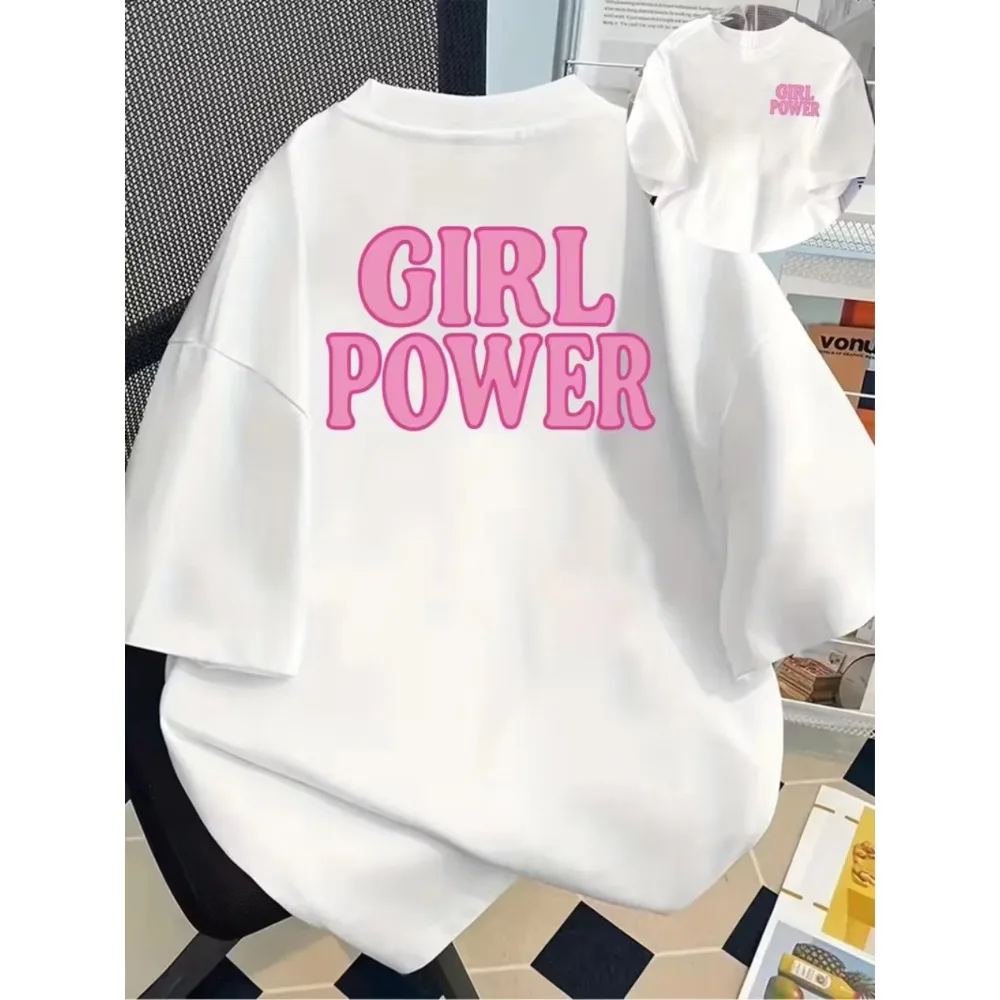 Girl Power Men's Women's Strength Graphic T-Shirt Casual Loose Crew Neck Short Sleeve Pink Letter Print Spring Summer Daily Top