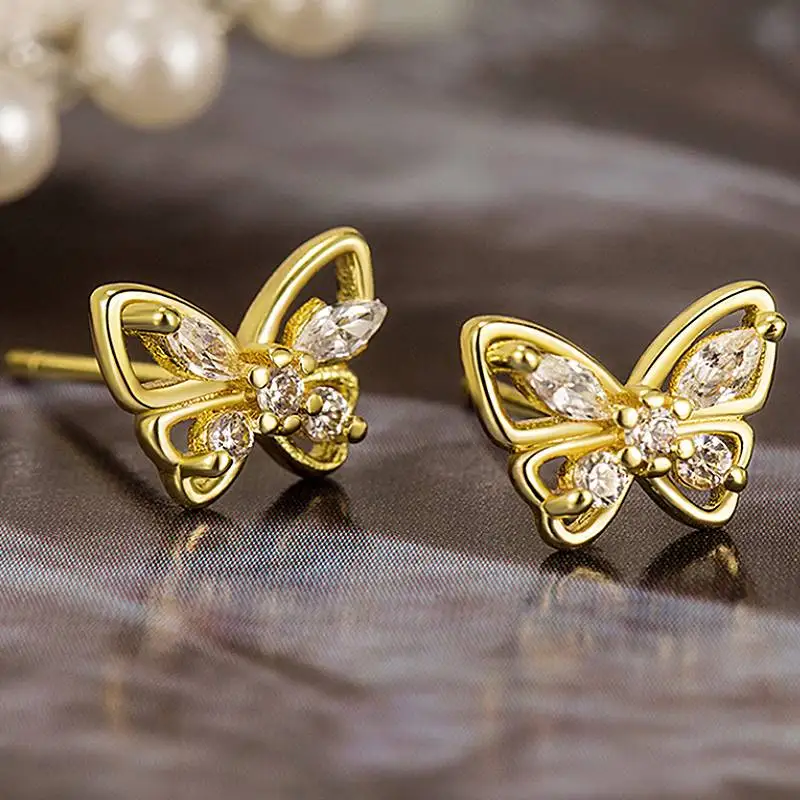 Huitan Ästhetische Schmetterlingsförmige Damen-Ohrstecker, modisch, Party, Verlobung, Accessoires, eingelegt, helle CZ, täglicher, ausgefallener Schmuck