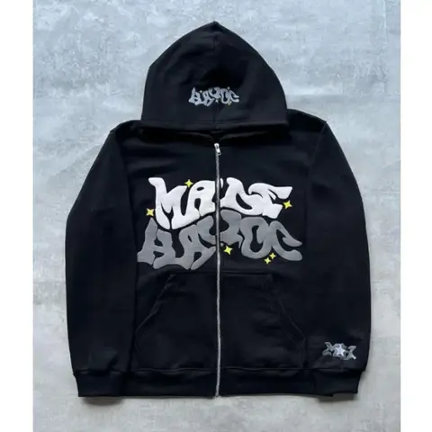 Zipper hooded sweatshirt with retro American letters suitable for men and women wearing Y2K jacket autumn/winter cardigan