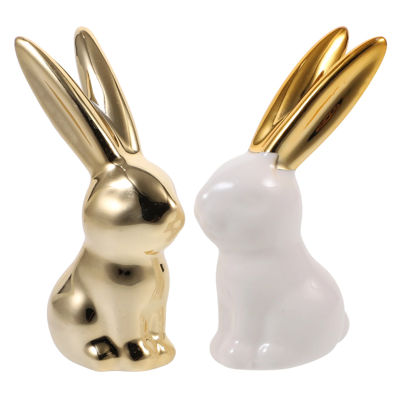 

2Pcs Ceramic Bunny Statues Small Rabbit Sculptures Decorative Ornaments for Garden Office Desktop Creative Rabbit Crafts