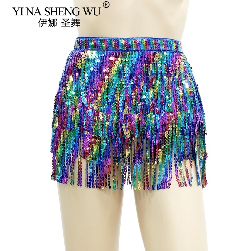 Ropa de práctica de danza del vientre para mujer, cinturón, bufanda de cadera, cadena de cintura, accesorio de baile para club nocturno DJ, 9 colores disponibles