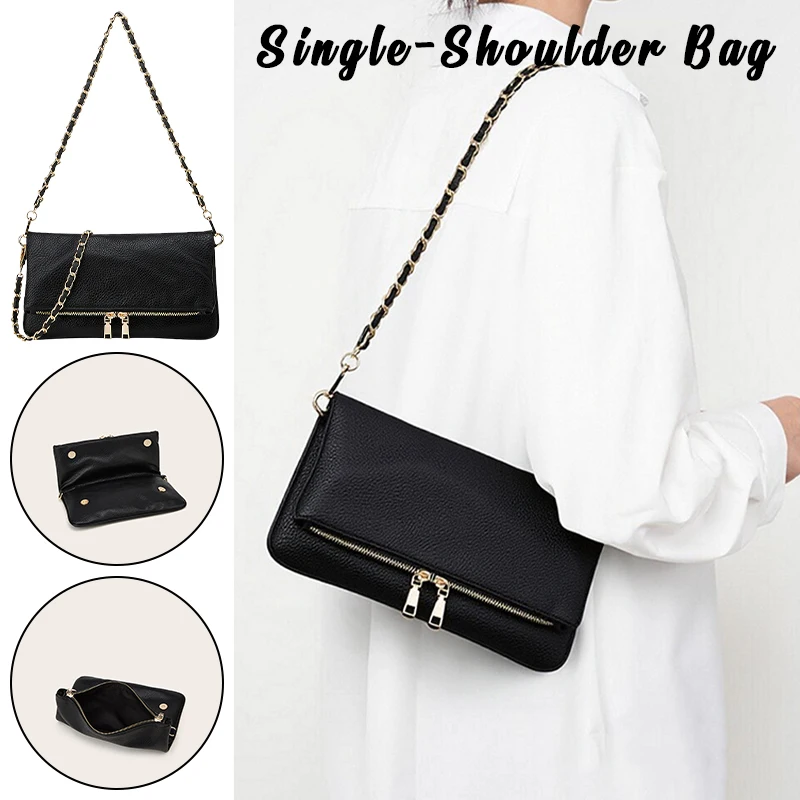 

Waterproof Lychee Texture PU Crossbody Bag - Trendy Underarm Purse with Flip Lock Closure & Adjustable Chain Strap