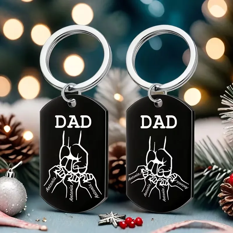 Custom Dad Keychain - Custom Engraved with 1-4 Names - Non-Braided Metal Fashionable Keyring - Ideal Christmas Gift for Father