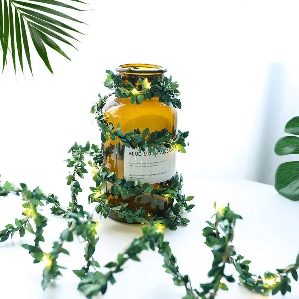 新しいグリーンリーフヴァインLEDストリングライト、タイマー付き、結婚式、パーティー、クリスマス、庭の装飾に