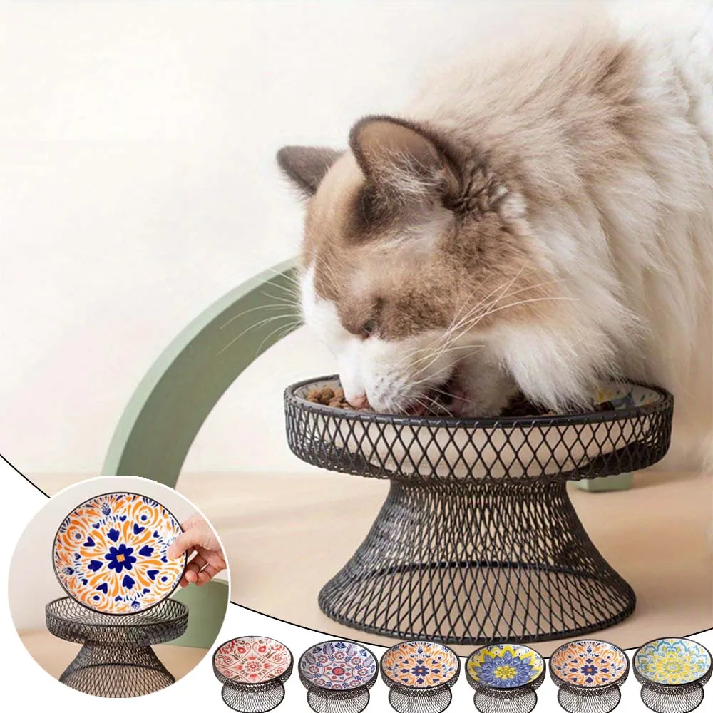 

1 Set Ceramic Cat Bowl Elevated Bohemia Design Pet Food Water Bowls Raised Feeder Dish for Kitten Puppy Small Dogs Cats 고양이 용품