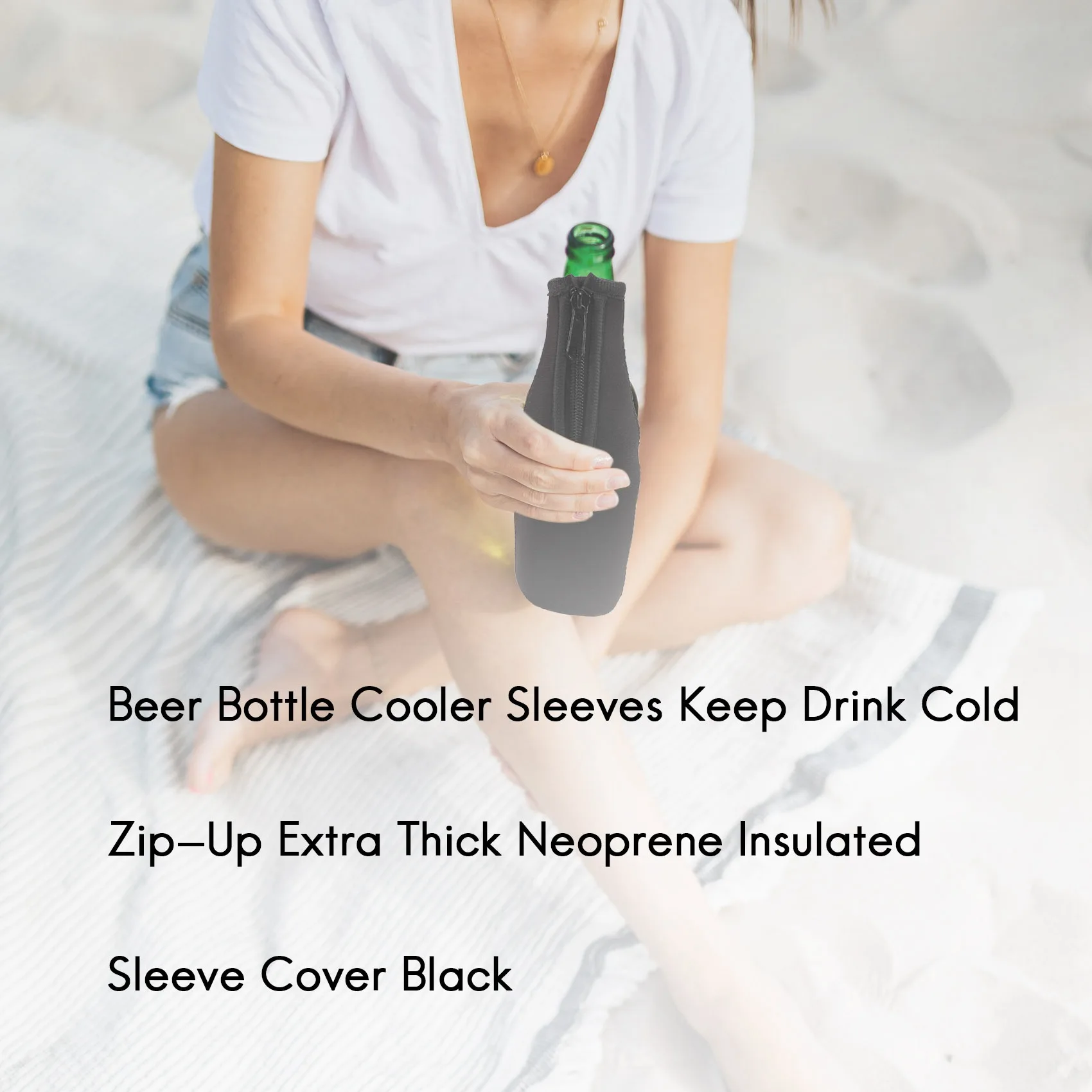 Capa isolada de neopreno para garrafa de cerveja, manter a bebida fria, manter o neopreno, zip-up, preto, 12 pack