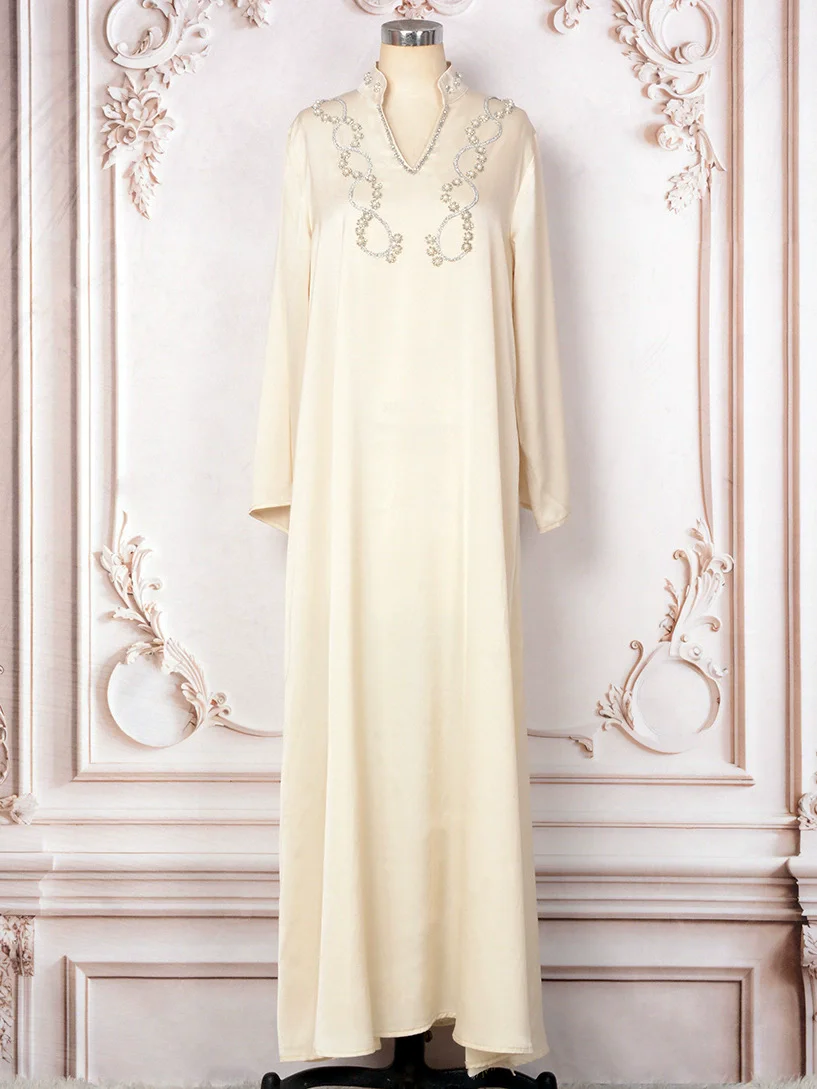 

Ближневосточный халат, женское платье, мусульманское роскошное модное платье, Turkiye, Дубай, однотонное платье из бисера для тяжелой промышленности, Абая