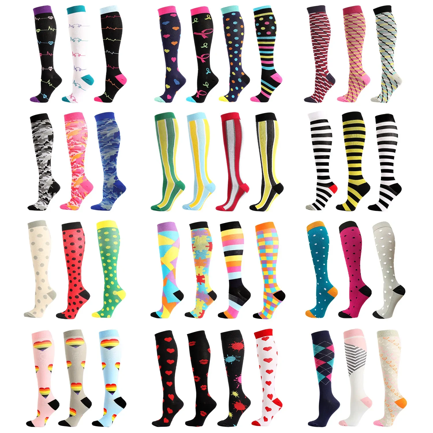 Chaussettes de sport de compression multicolores, motif amusant, ballon d'Halloween, pression des jambes, course à pied, équitation