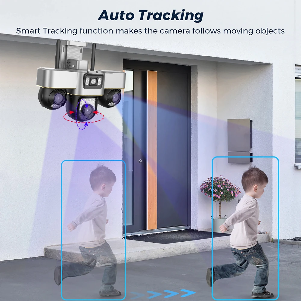 Câmera de vigilância externa 4g cartão sim câmeras sem fio detecção de movimento 3 lentes ptz cctv rastreamento automático 2 vias vigilância de vídeo