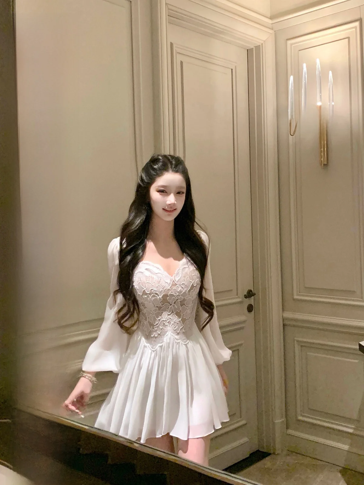 

Sexy Pure Desire Lace Dr Hotdog Spicy Pure Desire Tea Break Casual Long Sve Slimming Gown for Ladies Spring Season