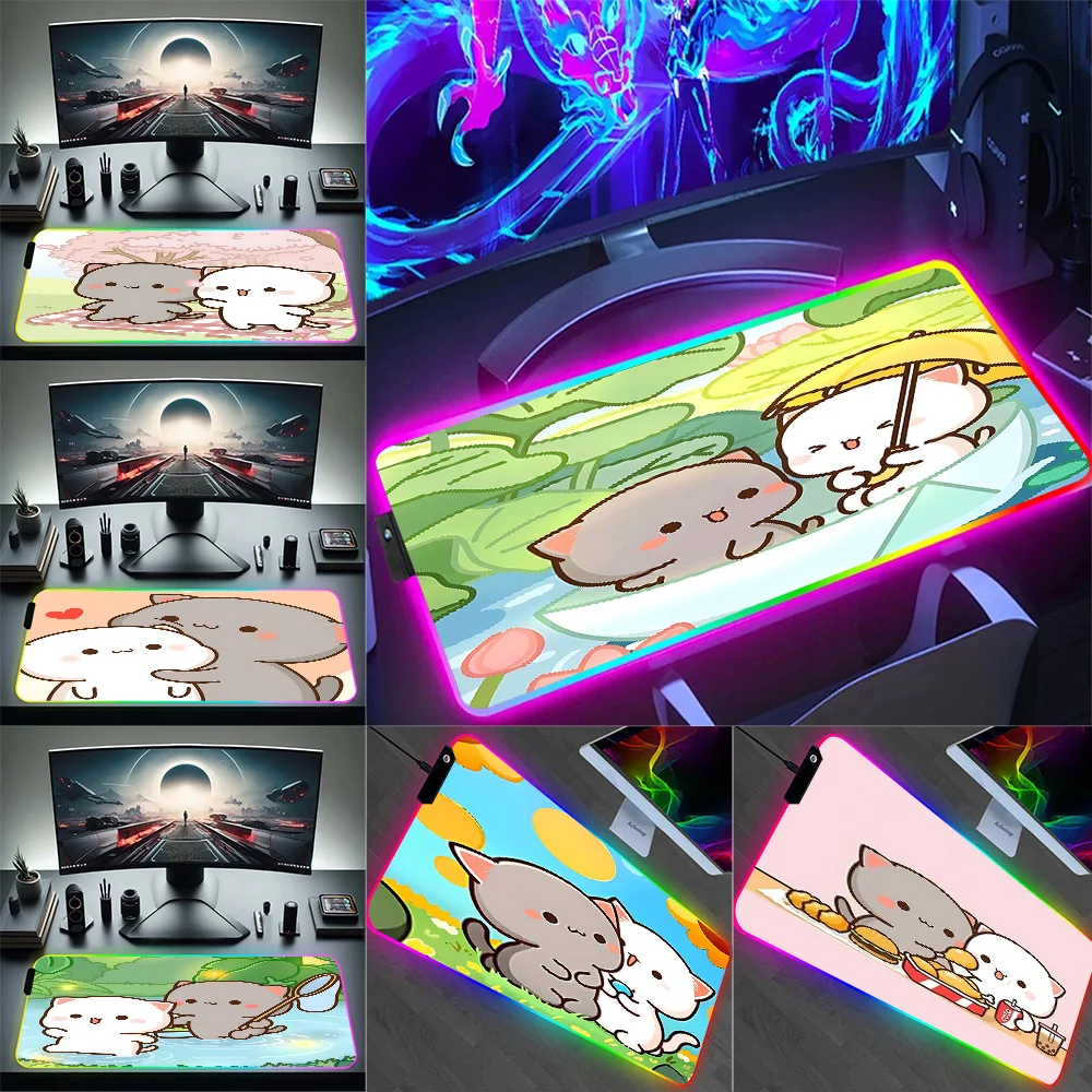 

Cute PeachS And G-GomaS RGB Pc Gamer Keyboard Mouse Pad Mousepad LED Glowing Mouse Mats Rubber Gaming Computer Mausepad