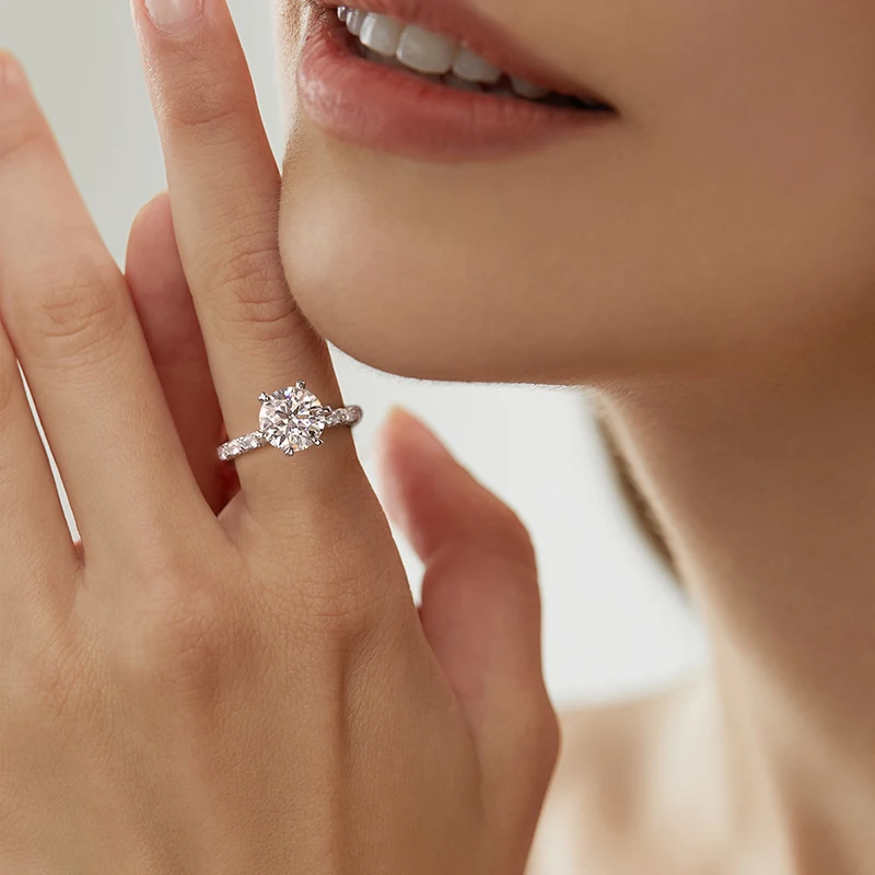 KNB cincin pernikahan berlian Moissanite murni bersertifikasi 3CT untuk hadiah wanita perak murni 925 murni perhiasan bagus kualitas terbaik