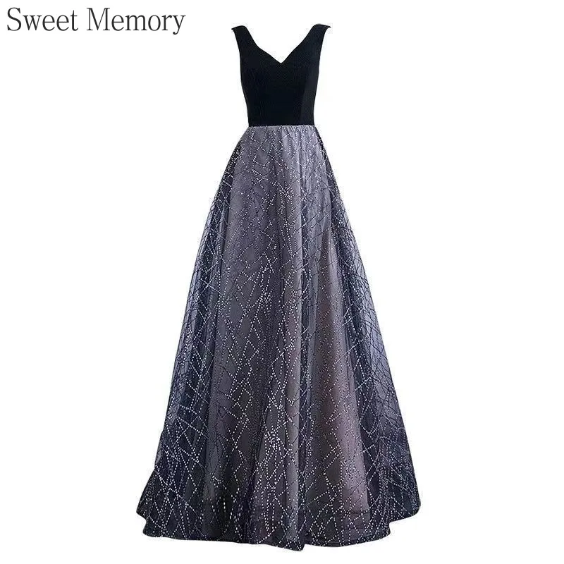 N130 Customized Floor Length Black Formal Evening Dresses Sweet Memory Weddings & Events Gown Sexy V-Neck Christmas Party Dress