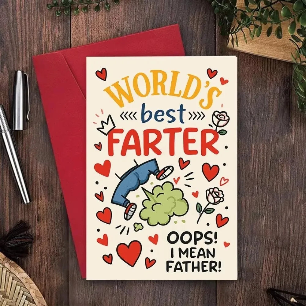 Cartoon Humorous Message Father's Day Card Funny Design With Envelope Father's Day Gifts Best Wishes Dad Greeting Card For Papa