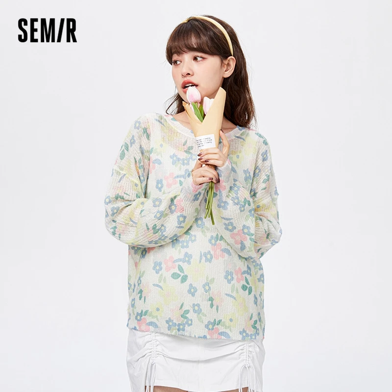 Semir Knitwear Women Romantic Floral Pullover 2022 Early Spring New Oversize Gentle Windy Sweater