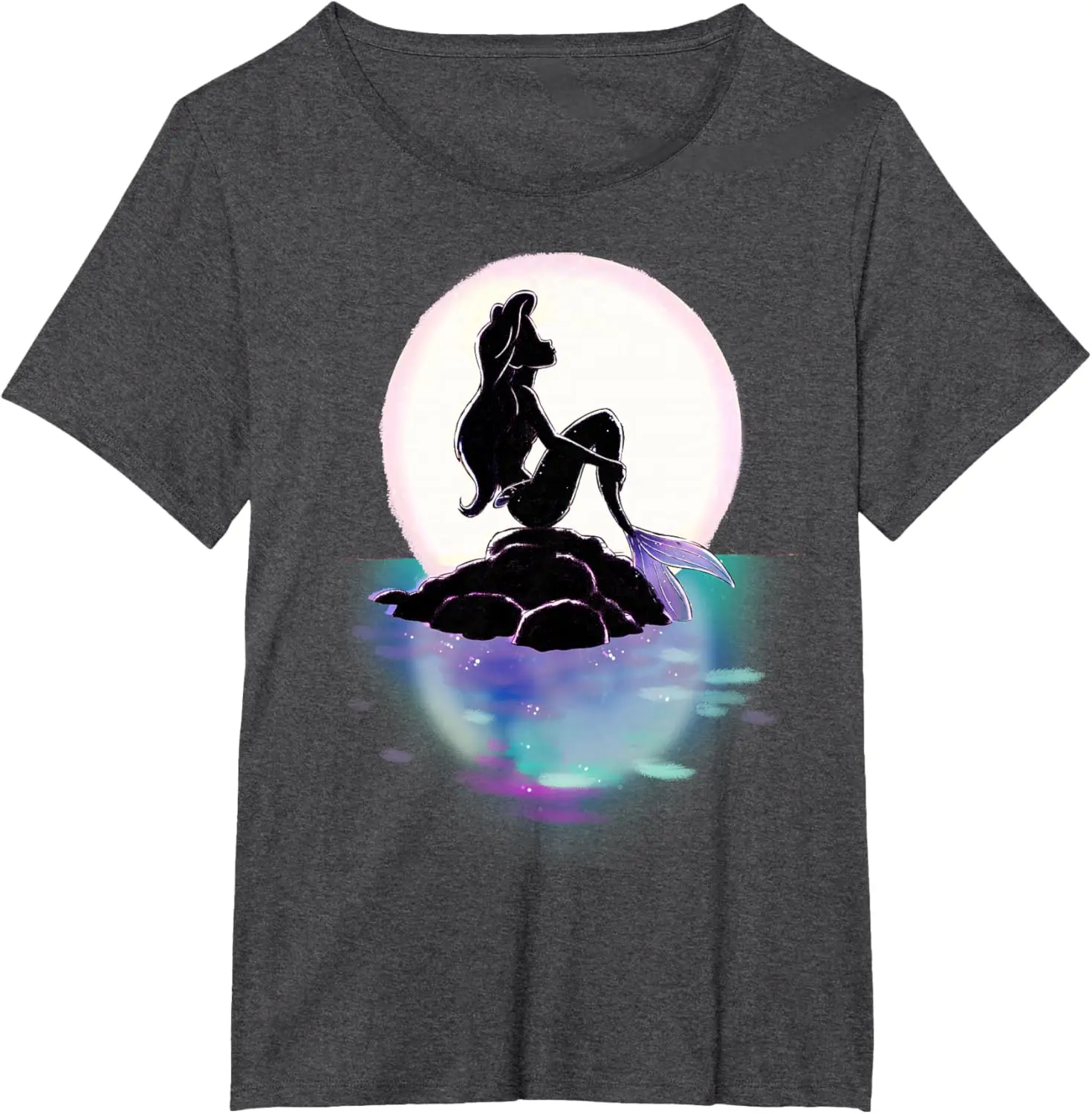 ディズニーのリトル・マーメイド アリエル カラフルな夕日と月のTシャツ カジュアルで快適なディズニーのアウトドアTシャツ 旅行用