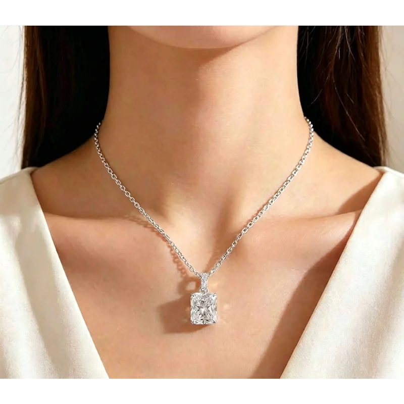 Cadena de Plata de Ley 925, Elegante y Sencilla, Exquisito Collar con Colgante, Brillante Zirconia, Accesorios de Moda para Mujer, Joyería de Compromiso