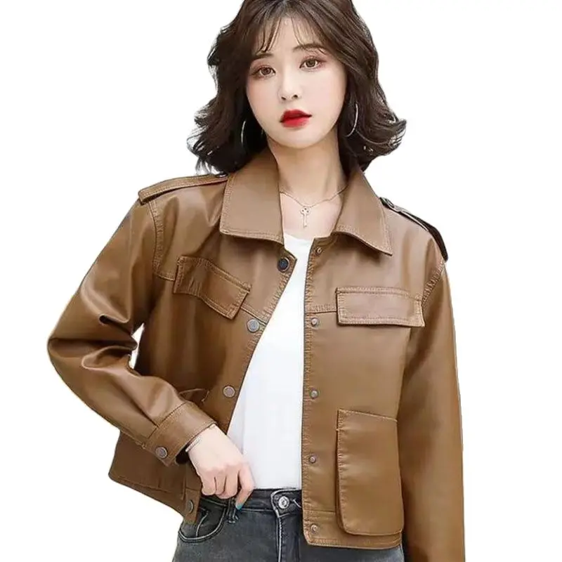 Pu Motorcycle Leather Coat Female Short Women's Leather Clothing 2023 Spring Autumn New Chic Casual Jackets Casaco Feminino