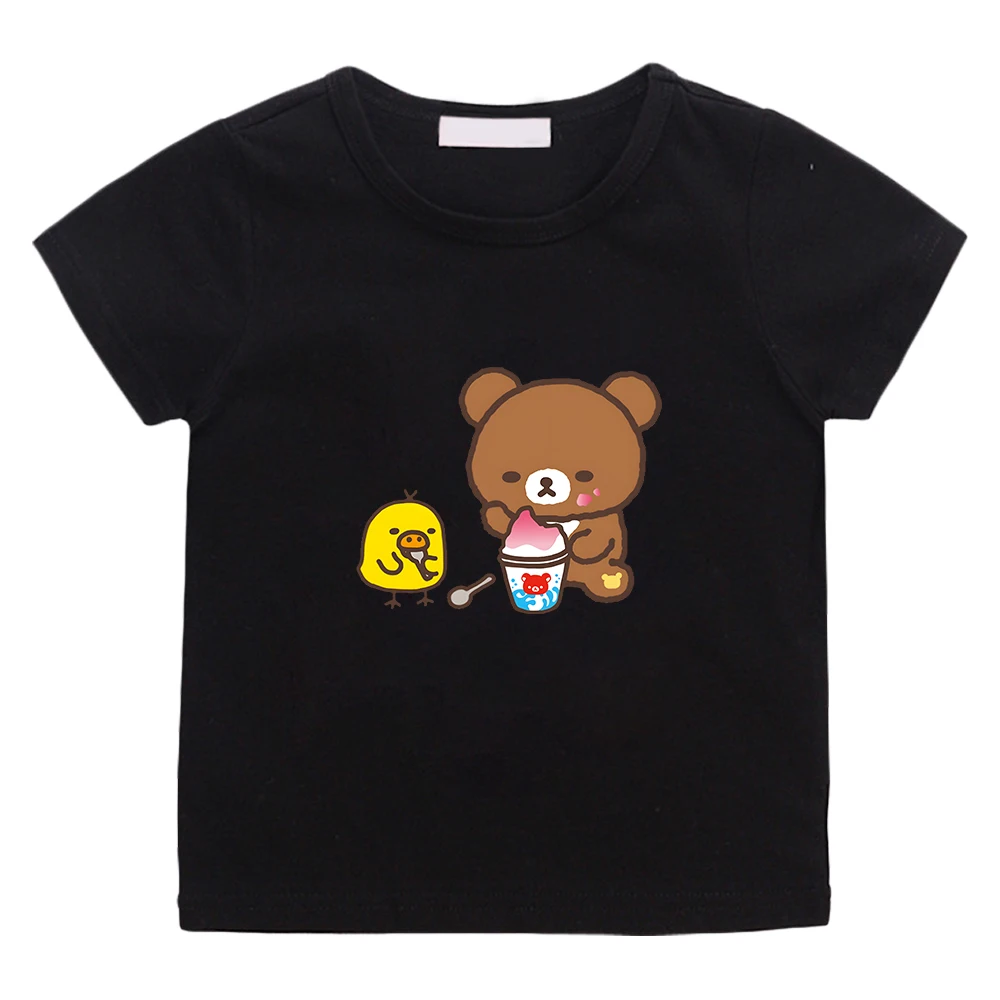 Rilakkuma Bear Funny T-shirt Kawaii Cartoon Graphic Printing Tee-shirt for Boys and Girls 100% Cotton High Quality Causal Shirts