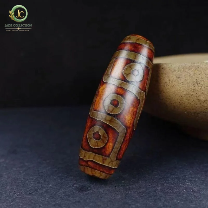 Tibetan Agate Nine-Eyed Dzi Bead Pendant, Agate Chalcedony Nine-Eyed Dzi Bead, Weathered Bead