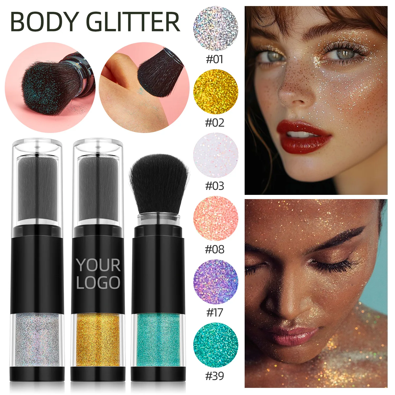 

6 Color Fine Highlighter Eyeshadow Body Glitter Powder for Hair Face Nail Makeup with Brush and Glitter Backup Set
