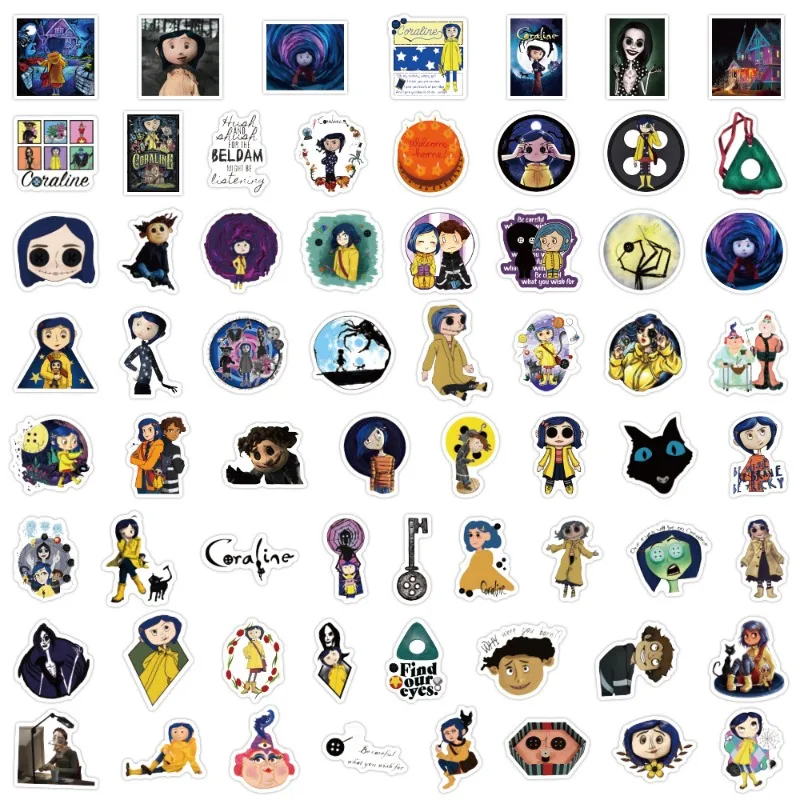 60pcs Coraline Cartoon Graffiti Stickers Suitcase Stationery Mobile Phone Car Scooter Laptop Refrigerator Decorative Stickers