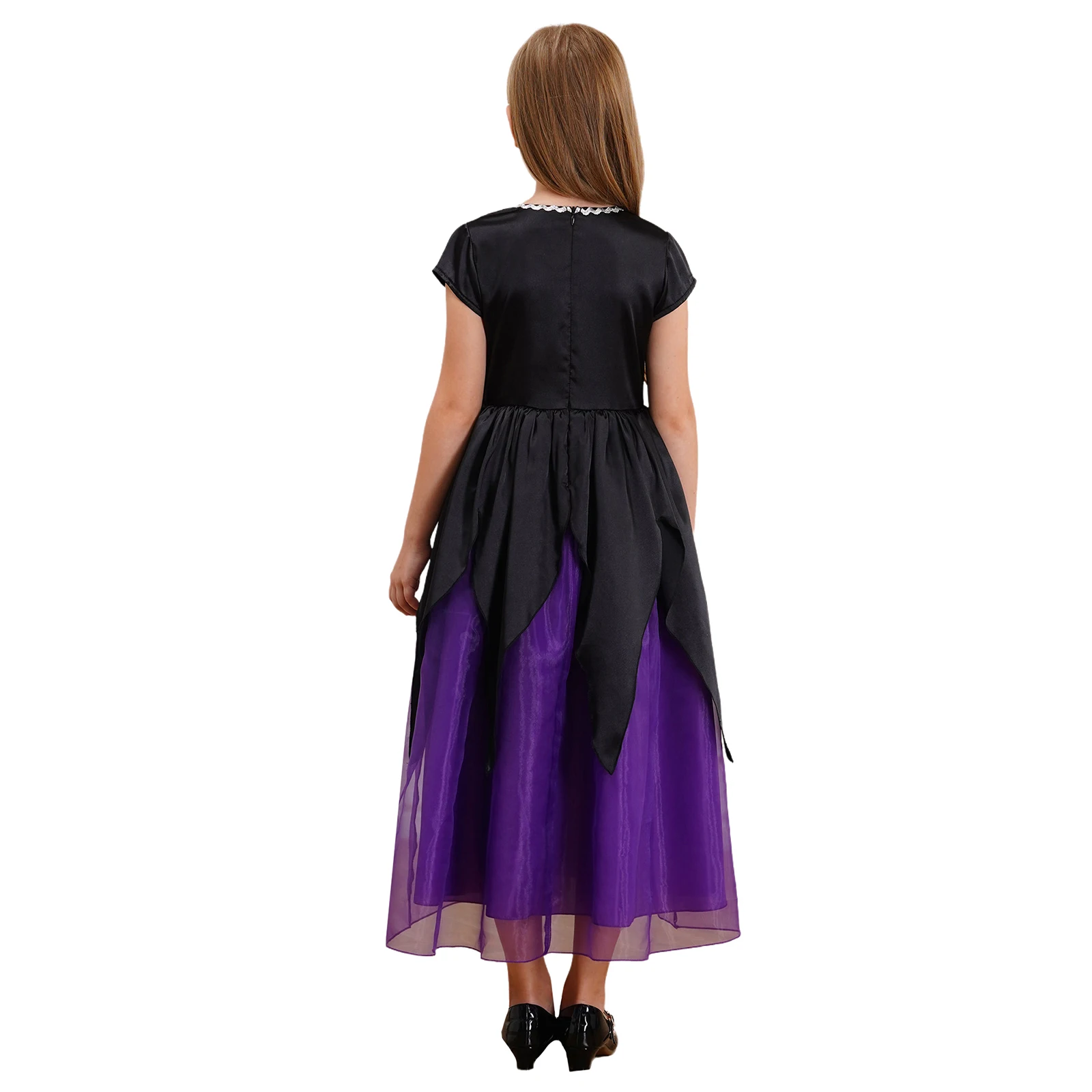 Costume de Cosplay de Sirène d'Halloween pour Fille, Robe Longue en Tulle à Manches Courtes et à Volants, Vêtements de brev