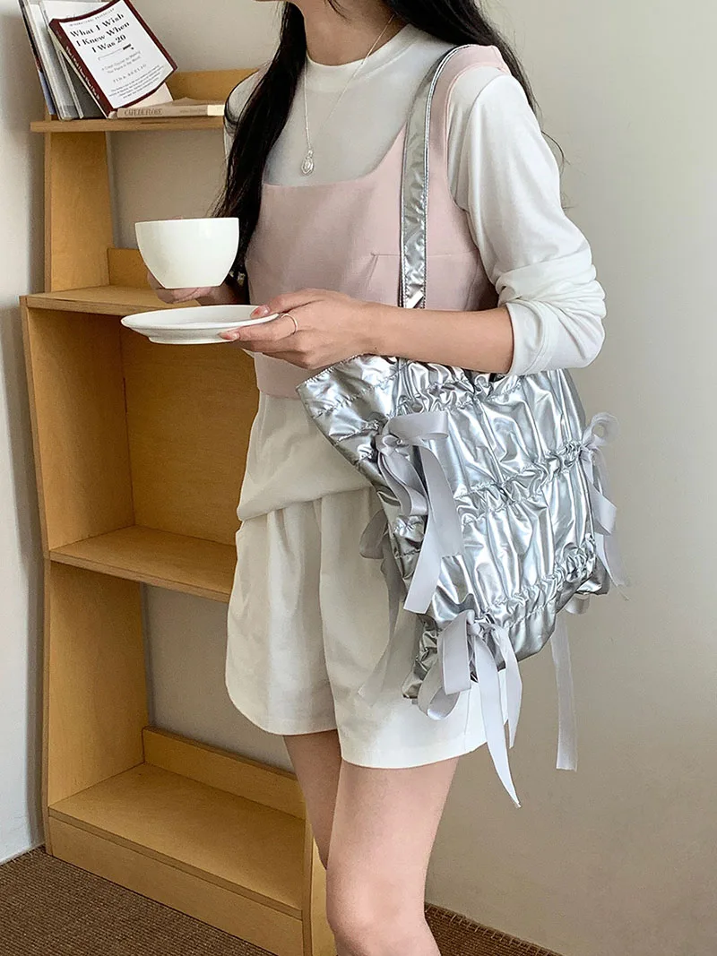 

Designer Tote Bags for Women Large Shopper Purses New Korean Bow Shoulder Bag Trendy Pleated Handbag