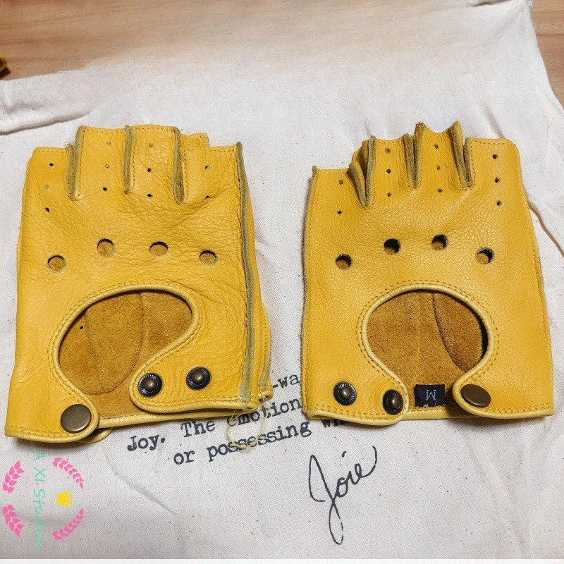 

​ Vintage Motorcycle Gloves Half Finger Synthetic Leather Anti-Slip Breathable Biker Glove Harley Riding Unisex Driving Gloves