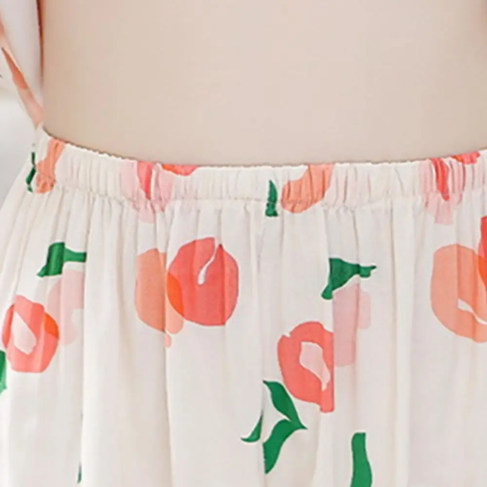 

Soft Cute Woman's Pajamas Set Cotton Silk Lattice Floral Sleepwear Round Neck Homewear Sleeveless Pajamas Spring Summer
