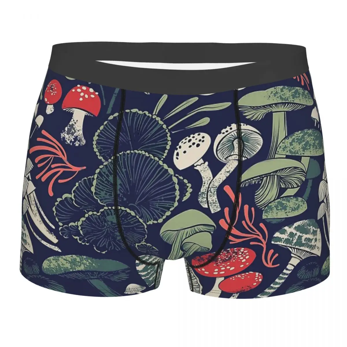 Mystical Fungi Midnight Blue Background Sage Mushroom Mushrooms Forest Underpants Panties Male Underwear Shorts Boxer Briefs