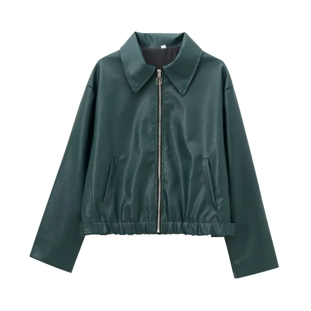 Veste à fermeture éclair coupe cintrée pour femmes, vêtements bicolores à la mode d'automne Y20489