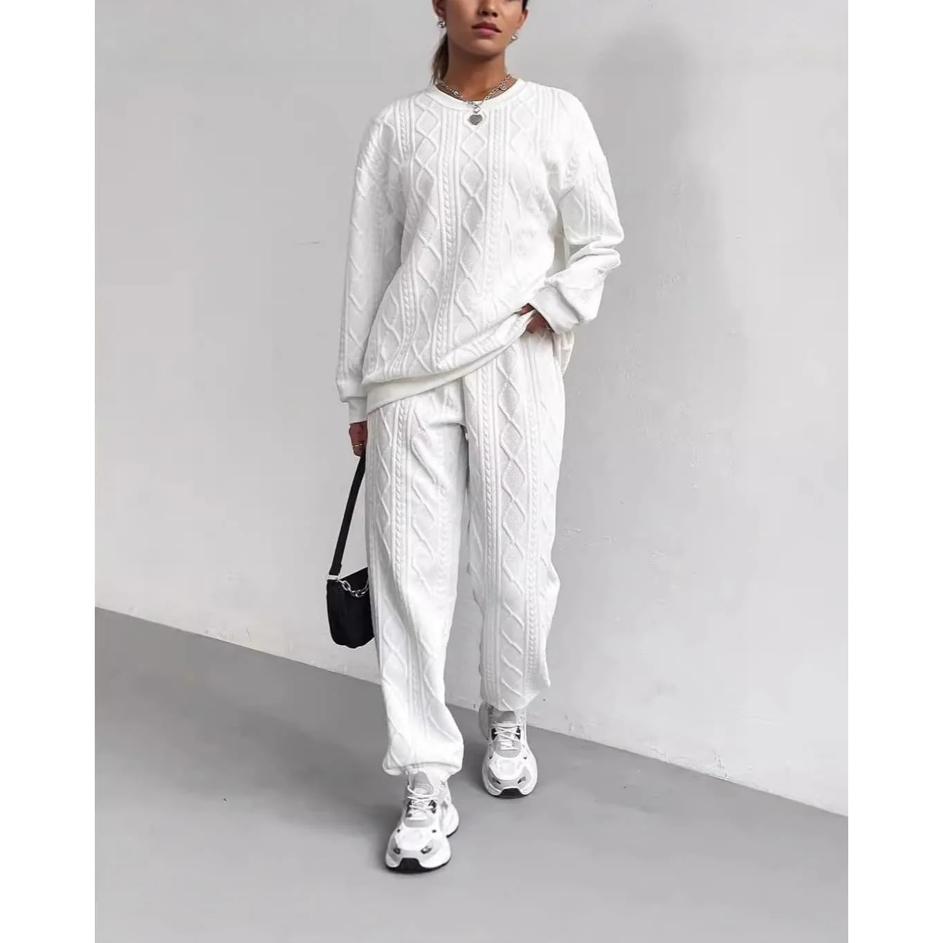 For Spring Autumn Casual Lounge Wear Argyle Jogger Set For Daily Casual Breathable Texture Lightweight Design Medium Elasticity