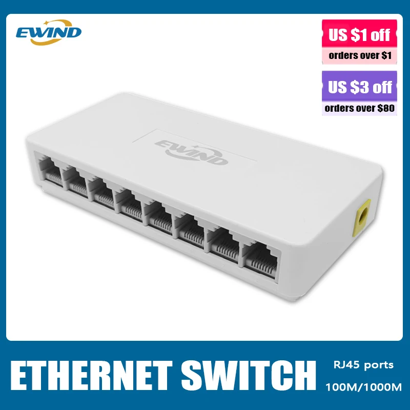 

EWIND 5/8 Ports 10/100/1000Mbps Ethernet Switch Desktop Gigabit Network Switch Adapter Fast RJ45 Ethernet Switch Auto MDI/MDIX