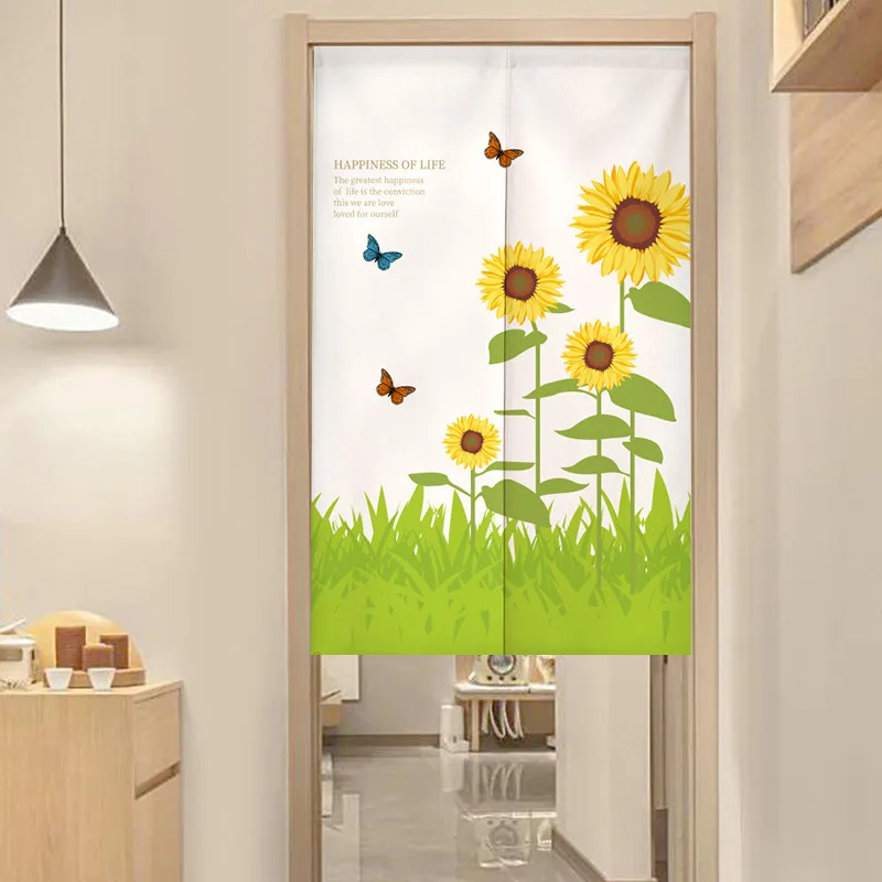 Simple Flowers changing room Curtain Privacy Partition Doorway Curtains Kitchen Entrance Noren Linen Hanging Half-curtain