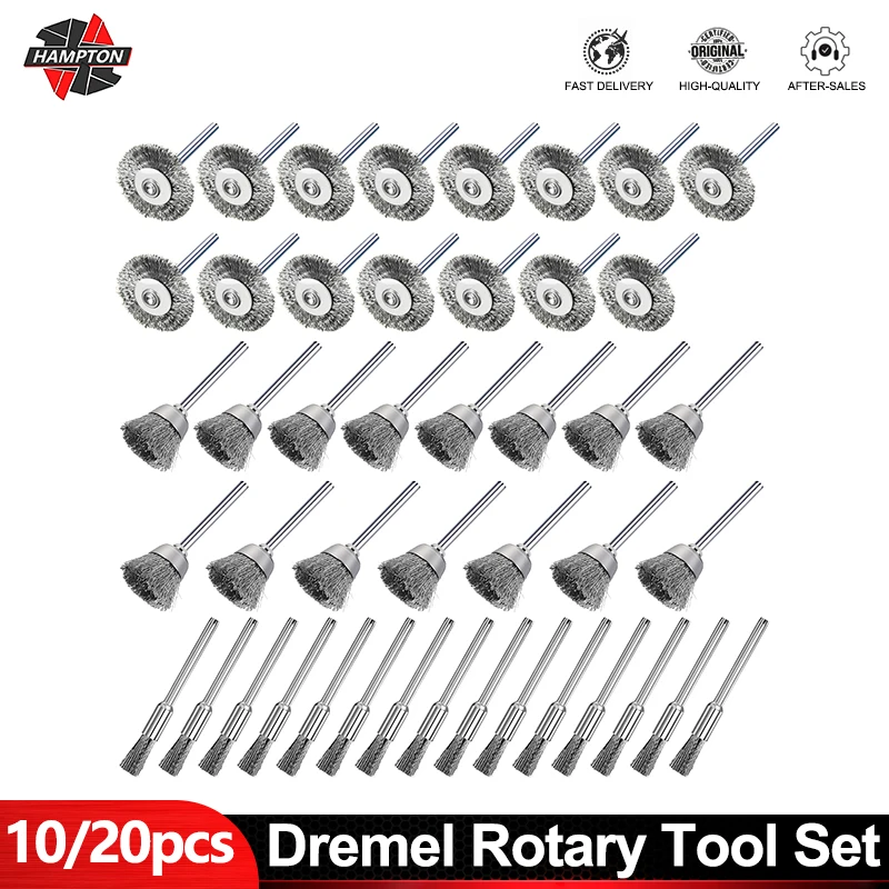 

Polishing Tool 10/20pc Wire Brush Brass Wire 3.0mm Shank Metal Rust Removal Stainless/Nylon/Brass Steel for Dremel Rotary Tool