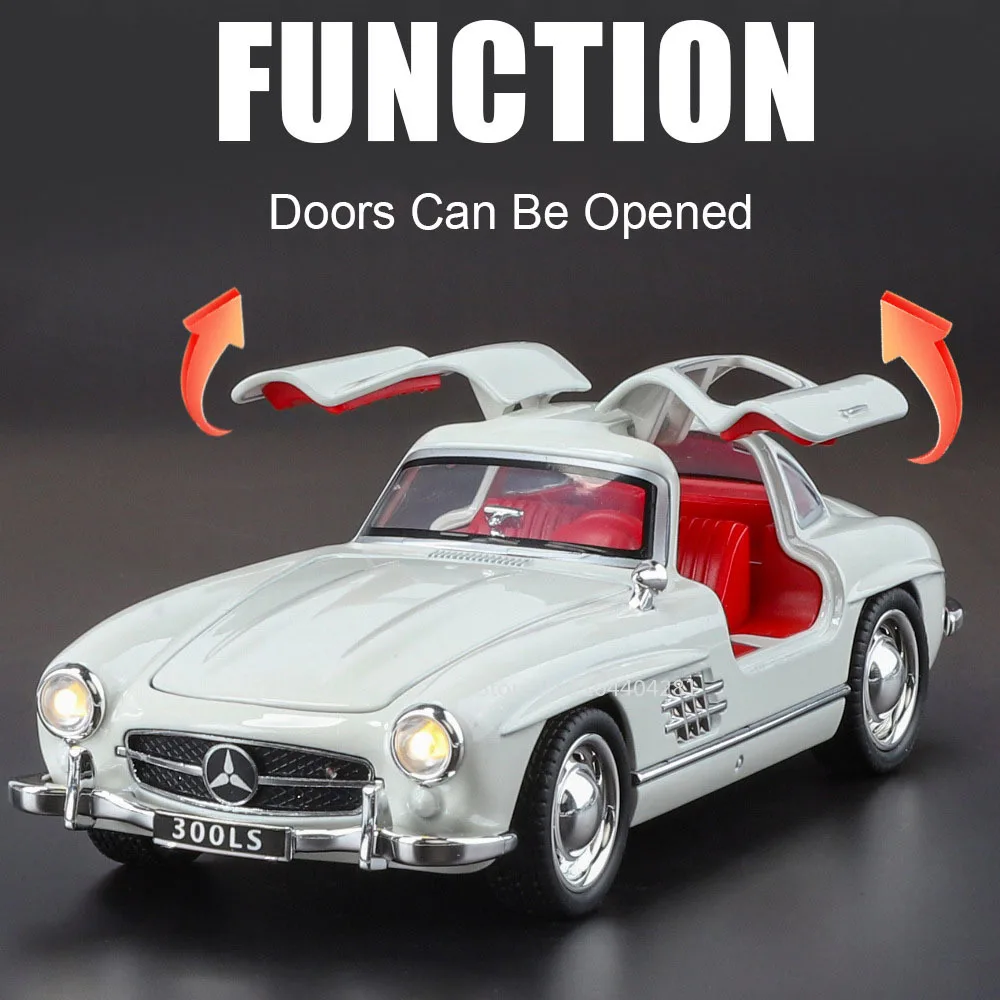 1:32 300SL 500K Legierungsmodell Spielzeug Diecast-Autotüren geöffnet mit Tonlicht Zurückziehen Miniatur-Vintage-Autos Geburtstagsgeschenke für Jungen