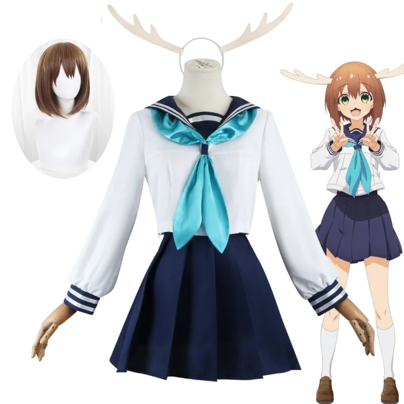 Shikanoko Noko Cosplay Costume Koshi Torako Cosplay Shikanoko Nokonoko Koshitantan Anime JK School Uniform Antlers Headwear Wig