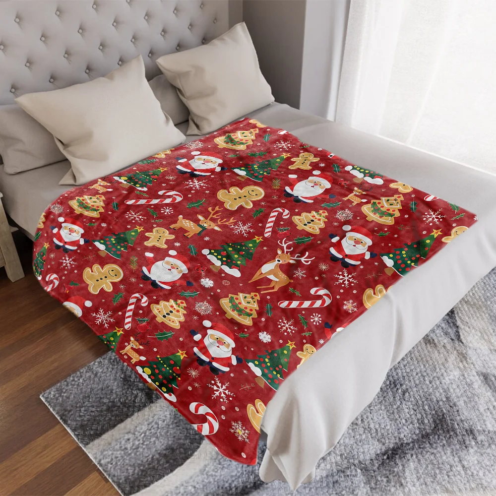 بطانية رمي سانتا الاحتفالية لعيد الميلاد - فائقة النعومة، من الصوف، خفيفة الوزن، الرنة، قصب الحلوى والبطانيات الحمراء لخبز الزنجبيل، لـ Couc