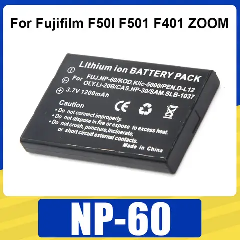 Batteria NP-60 da 1200 mAh FNP60 NP60 SLB 1137 1037 CNP-30 K5000 D-Li2 Li-20B Batteria agli ioni di litio per fotocamera Fujifilm F50I F501 F401 ZOOM