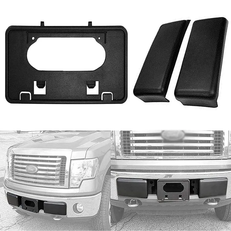 For Ford F150 2009-2014 2019 Pickup Front Bumper Guard Pad Insert Cap Cover License Plate Holder Frame Mounting Bracket