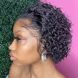 

Alimice 8 Inch Short Curly Lace Front Wigs Human Hair 13X1 Pixie Cut Short Curly Human Hair Wigs Short Wigs for Women Human