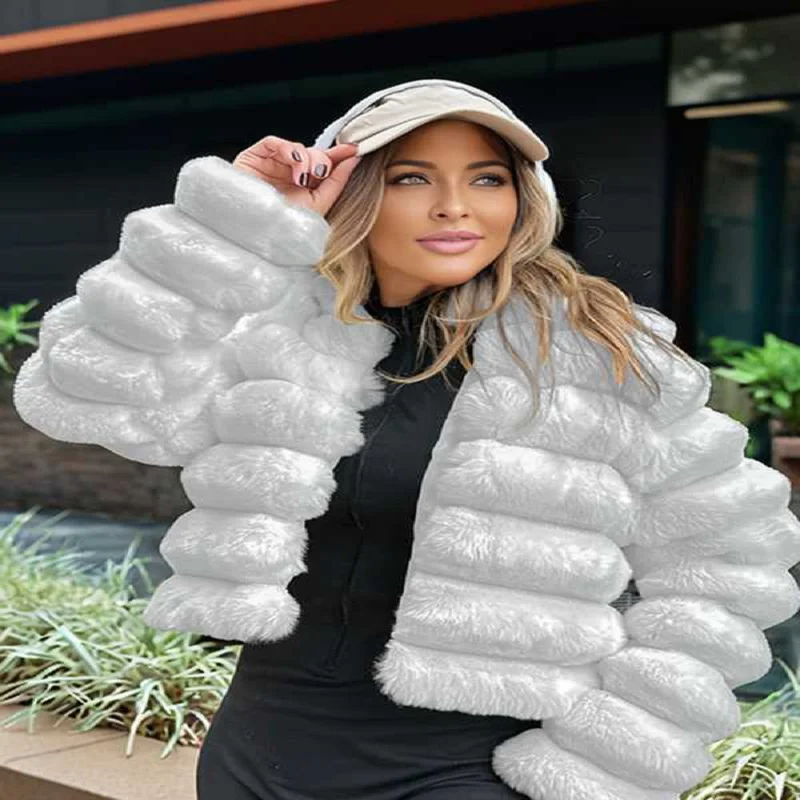 인조 모피 여성 코트 긴 소매 짧은 외투 가벼운 럭셔리 및 우아한 여성 의류 가을 겨울 기품 있는 상의