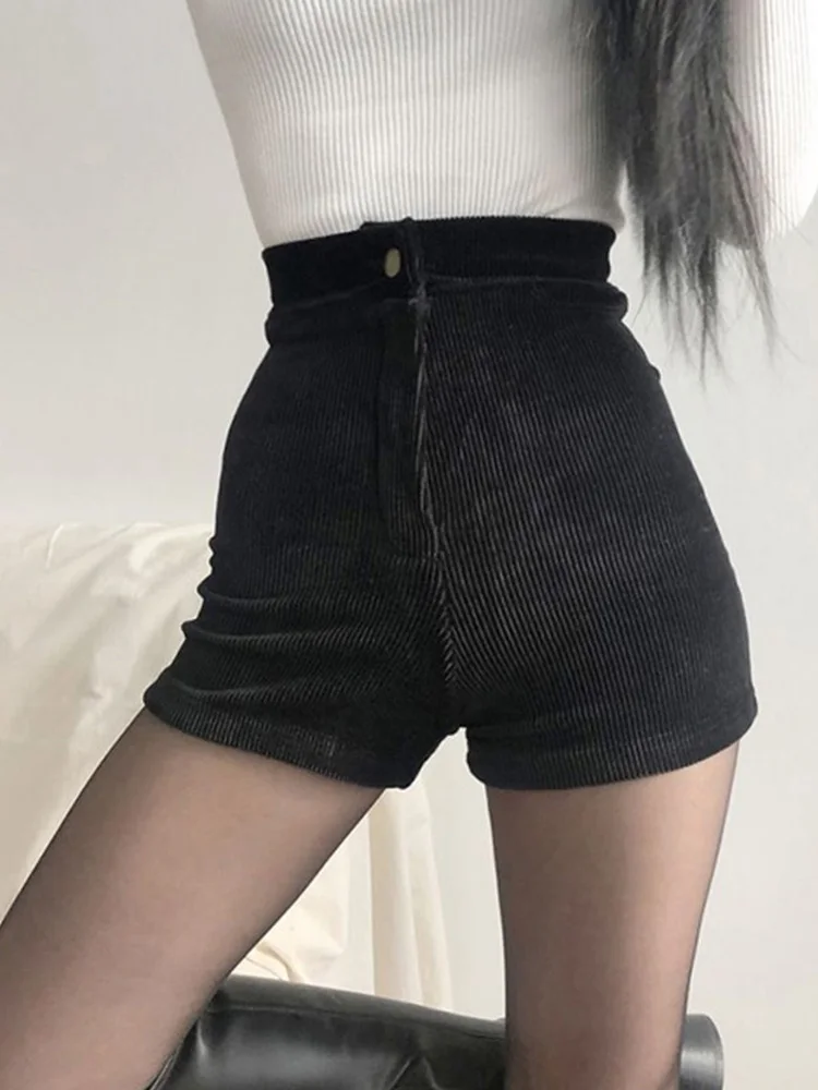 

Women's Black Goth Pants Shorts High Waist Spring Autumn Fashion Tight Sexy Stretch Y2K Corduroy Female Casual Pants