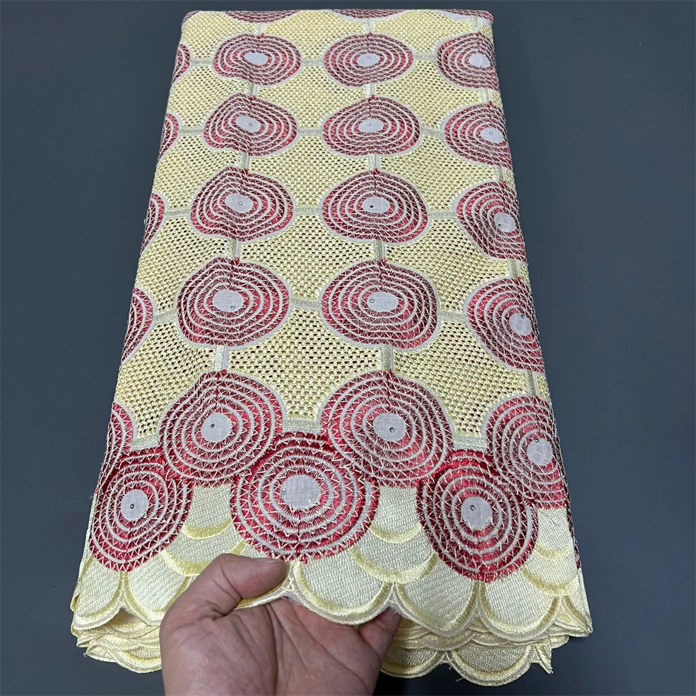 

2025 African Nigerian Tulle Lace Fabric for Dress Sewing High Quality Damask Cotton Pure Embroidery Wedding Party 5Yard ZJ074