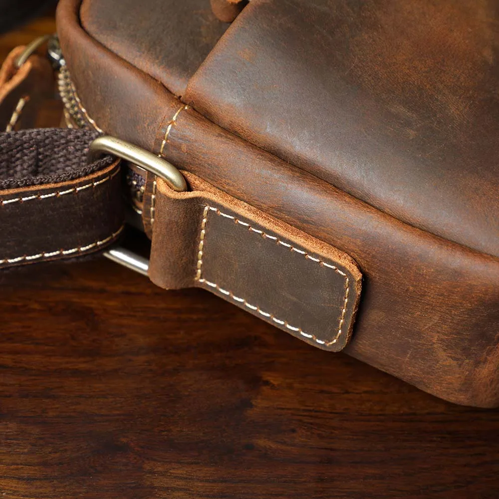 S.WORKER Vintage-Umhängetasche aus Vollnarbenleder, Herren-Schultertasche, Mini-Handy- und Schlüsseltasche – Detail 13