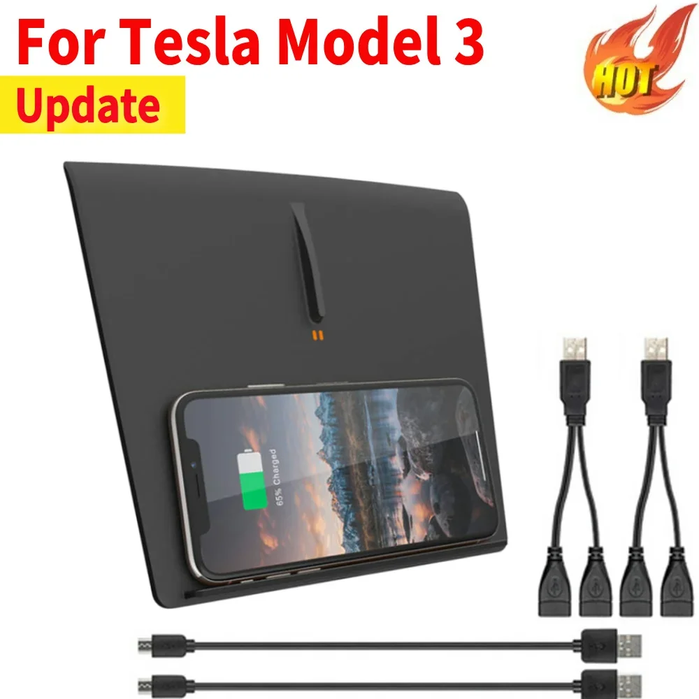 

Wireless Charger For Tesla Model 3 15W Fast Charging Wireless Smartphone Charging Pad with Breathing Light Silicone Non Slip Pad