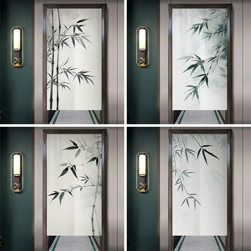 Chinese Zen Style Ink Wash Bamboo Pattern Entrance Partition Curtain Home Bedroom Door Curtain Bathroom Kitchen Half Curtain