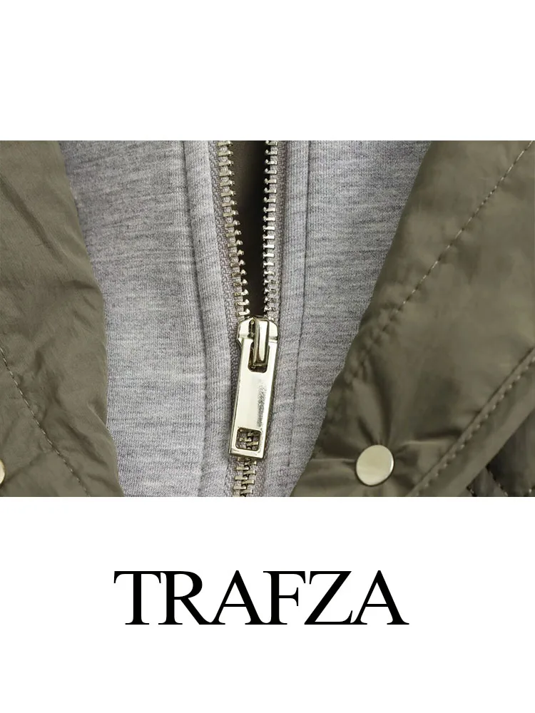 Trafza Frauen Mode einreihige Reiß verschluss tasche dekorieren Winter warmen Baumwoll mantel weibliche lässige Langarm Kapuzen jacke